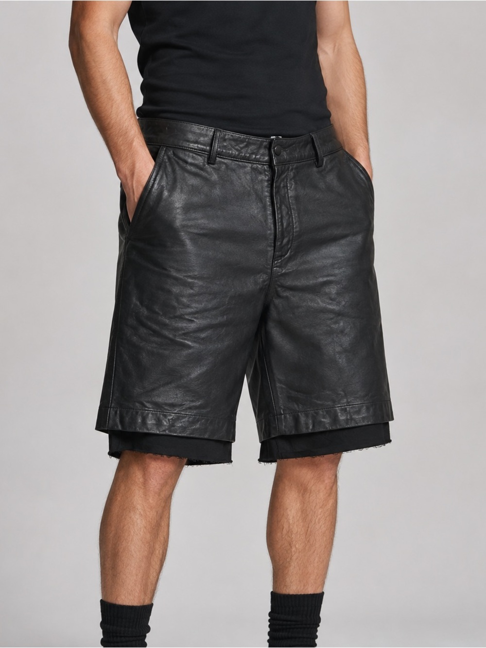 SKINGRAFT Leather Drop Crotch Sport Shorts Black Men’s 32